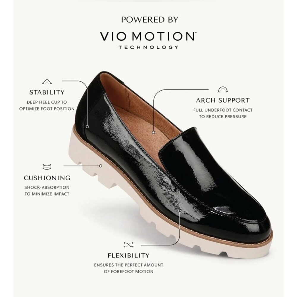 Vionic Kensley Loafers Women 8 Black Patent Leather Lug Sole Comfort Shoes - Picture 2 of 14